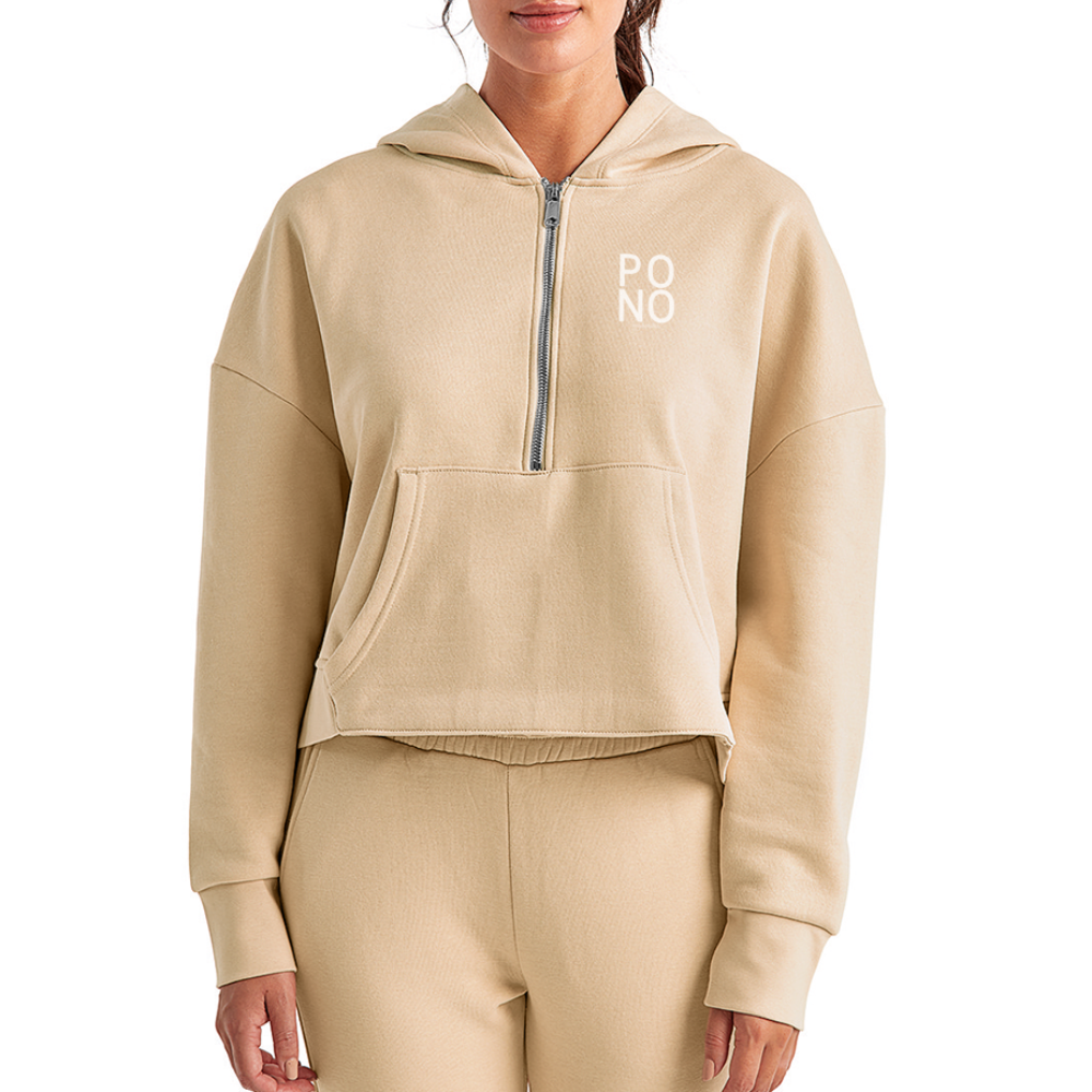 Kainani Half Zip Cropped Hoodie - nude